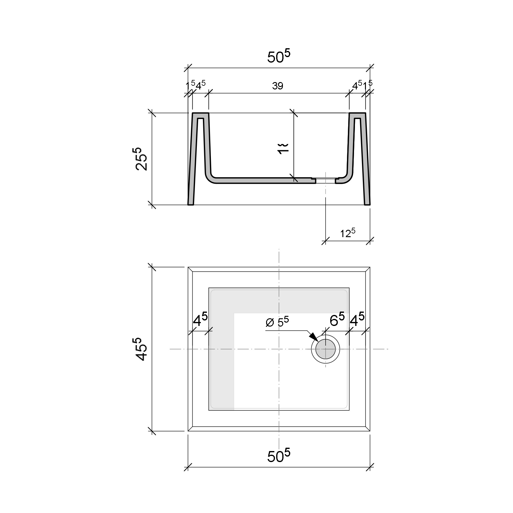 Keramik Fußbecken Monoblock Abmessungen (Becken ohne Hahnloch)